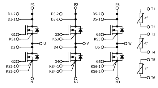 Schematic - Wolfspeed YM Six-Pack Silicon Carbide Power Modules